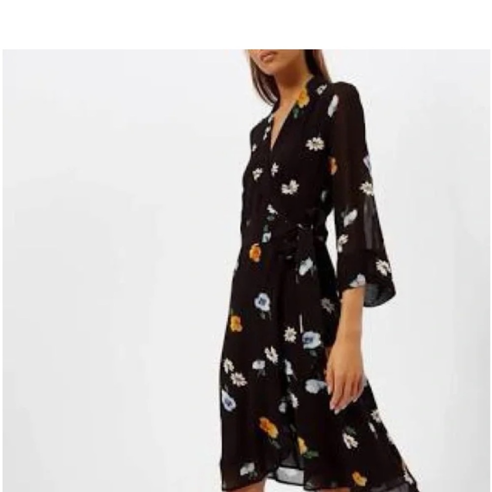 GANNI Floral Wrap Dress in Black